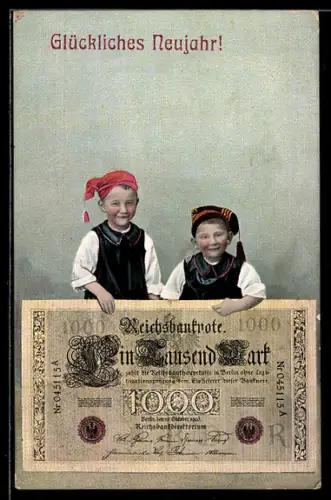 AK Lächelnde Kinder mit grossem Eintausend Reichsmark-Schein