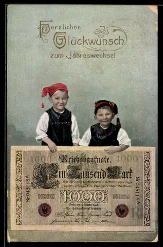 AK Kinder mit grossem Tausend-Mark-Schein