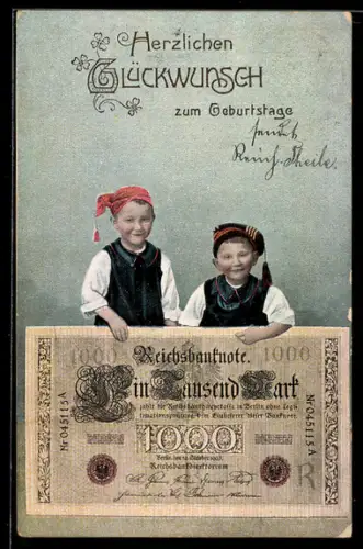 AK Lächelnde Kinder mit grossem Eintausend Reichsmark-Schein