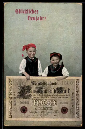 AK Kinder mit grossem Tausend-Mark-Schein