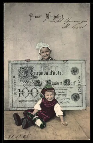 AK Lächelnde Kinder mit grossem Einhundert Reichsmark-Schein