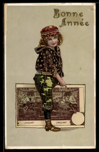 AK Kind reitet auf einem grossen Geldschein