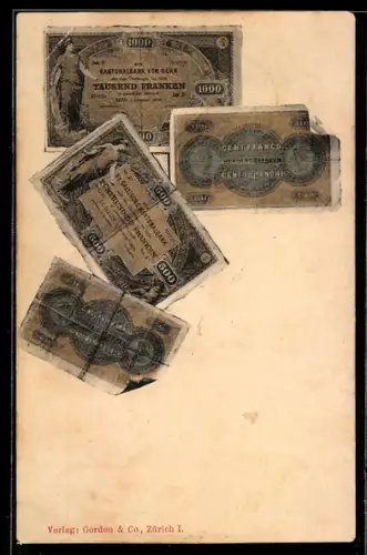 AK Verschiedene schweizerische Franken-Scheine