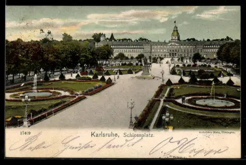 AK Karlsruhe, Schlossplatz aus der Vogelschau