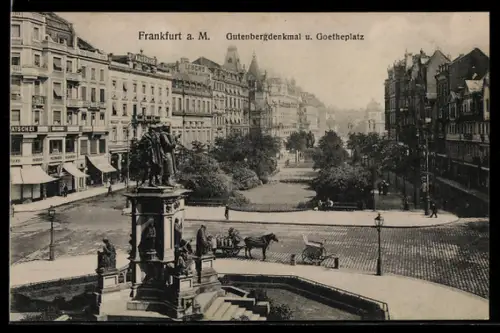 AK Frankfurt a. M., Gutenbergdenkmal, Goetheplatz
