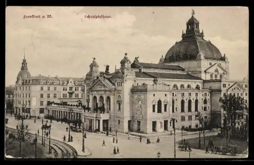 AK Frankfurt a. M., Schauspielhaus aus der Vogelschau