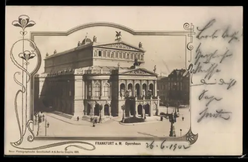 AK Frankfurt a. M., Opernhaus im Jugendstil-Rahmen