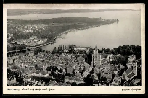 AK Konstanz, Blick auf Bucht und Horn, Fliegeraufnahme