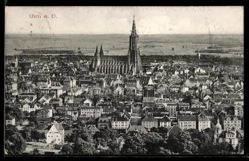 AK Ulm a. D., Münster, Stadtansicht aus der Vogelschau