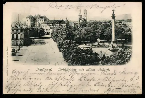 AK Stuttgart, Schlossplatz mit altem Schloss