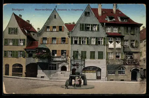 AK Stuttgart, Hans-im-Glück-Brunnen und Umgebung