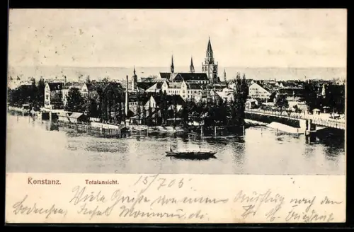 AK Konstanz, Totalansicht mit Brücke aus der Vogelschau