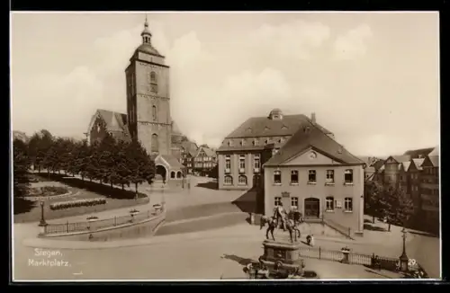 AK Siegen, Marktplatz, Kirche, Reiterdenkmal, Anlage