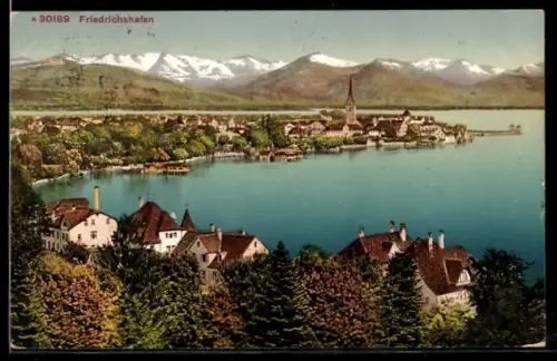 AK Friedrichshafen, Stadt und Bodensee mit Bergpanorama