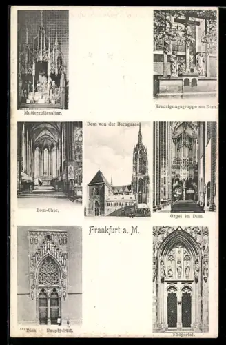 AK Alt-Frankfurt, Dom von der Borngasse, Muttergottesaltar, Orgel, Hauptportal, Südportal