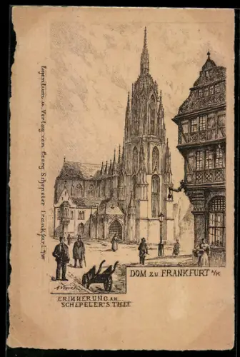 Künstler-AK Alt-Frankfurt, Dom, Reklame Schepeler`s Thee