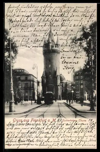 AK Frankfurt a. M., Eschenheimer Turm, Strassenbahn