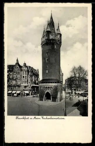 AK Frankfurt a. Main, Eschenheimerturm mit Strasse aus der Vogelschau