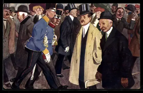 Künstler-AK Carl Josef: Wien, Menschenmenge auf den Strassen der Stadt unterwegs