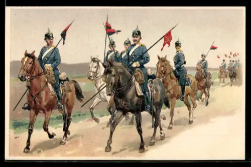 Lithographie Württemberger Lanziere, Kavallerie