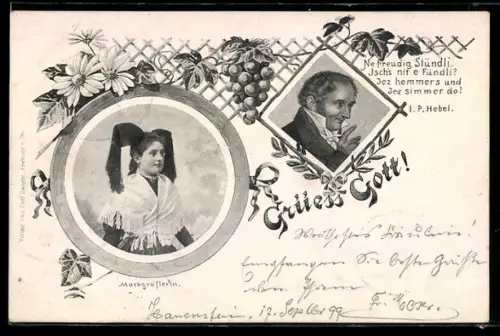 AK Portrait des Dichters Johann Peter Hebel mit Markgräflerin