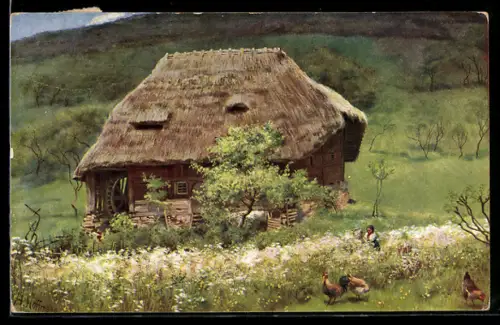 Künstler-AK Heinrich Hoffmann: alte Mühle im Schwarzwald