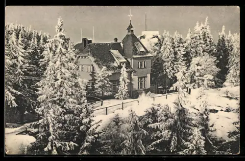 AK Oybin, Gasthof Töpferbaude im Schnee