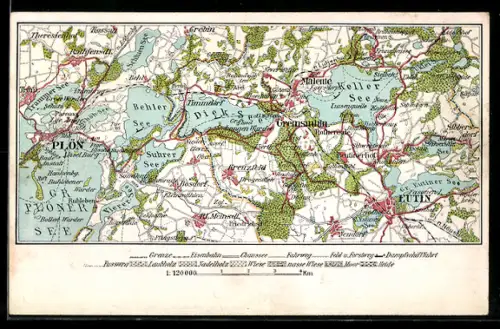 AK Plön, Landkarte der Region östliche der Stadt