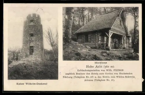 AK Hohe Acht bei Adenau, Kaiser Wilhelm-Denkmal, und Blockhaus