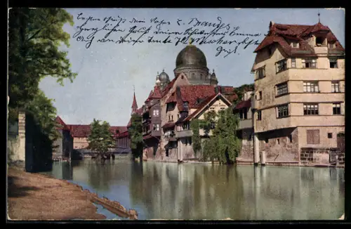 AK Nürnberg, Partie an der Insel Schütt mit Synagoge