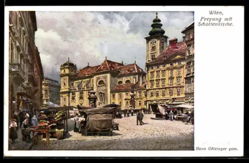 Künstler-AK Wien, Freiung mit Marktständen