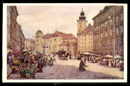 Künstler-AK Hans Götzinger: Wien, Freyung mit Schottenkirche