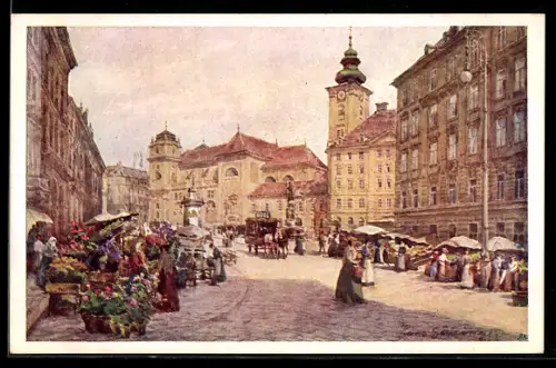 Künstler-AK Hans Götzinger: Wien, Freyung mit Schottenkirche