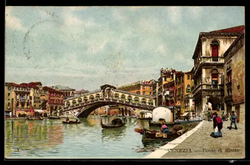 AK Venezia / Venedig, Ponte di Rialto, Ansicht der Rialtobrücke
