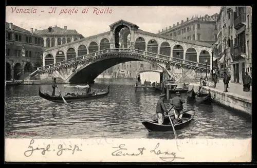 AK Venezia, Gondelverkehr vor der Ponte di Rialto