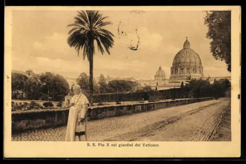 AK Papst Pius X. im Garten des Vatikans