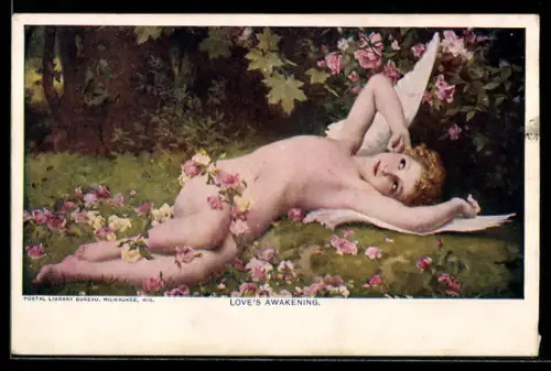 AK Engel räkelt sich auf einer Blumenwiese