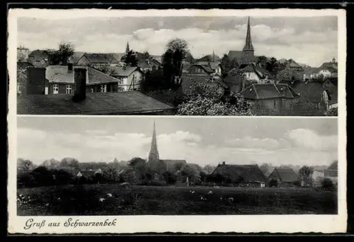 AK Schwarzenbek, Teilansichten des Ortes mit Kirche