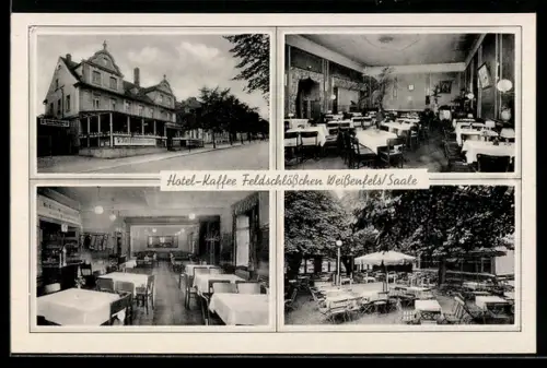 AK Weissenfels, Hotel Kaffee Feldschlösschen, in der Gaststube, der Garten