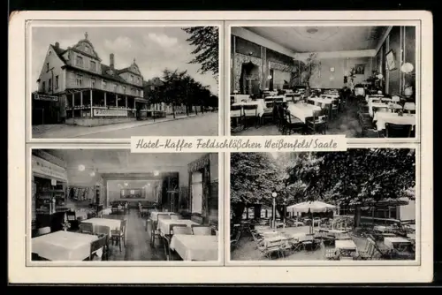 AK Weissenfels, Hotel Kaffee Feldschlösschen, in der Gaststube, der Garten