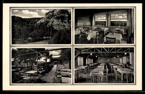 AK Bad Kösen, Bergrestaurant Himmelreich, Innen- und Aussenansichten