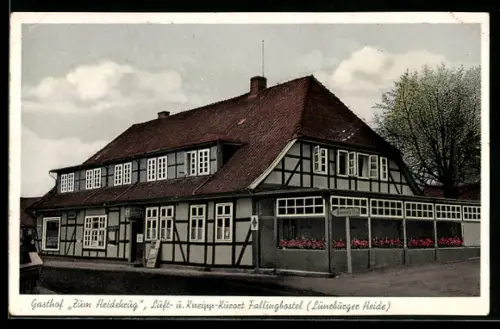 AK Fallingbostel /Lüneburger Heide, Gasthof zum Heidekrug, Bes. Wilh. Denecke, Aussenansicht