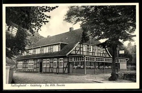AK Fallingbostel, Gasthaus Heidekrug, Bes. Wilh. Denecke, Aussenansicht
