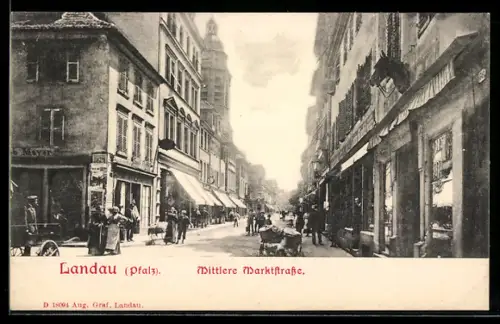 AK Landau /Pfalz, Partie in der Mittleren Marktstrasse mit Geschäften