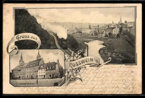 AK Rosswein i. S., Teilansicht mit Fluss und Partie am Marktplatz