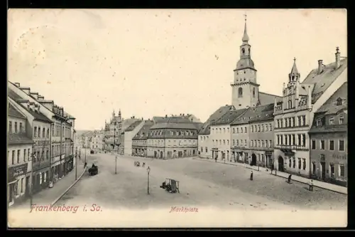 AK Frankenberg i. Sa., Partie am Marktplatz mit Kirche