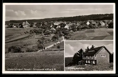 Foto-AK Neusatz / Schwarzwald, Gasthaus Eichenkreuzheim und Ortsansicht