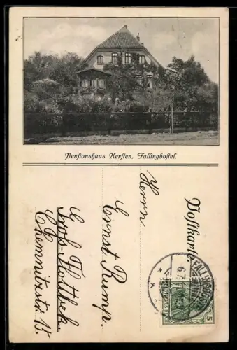 AK Fallingbostel, Pensionshaus Kersten, Aussenansicht mit Gartenanlage