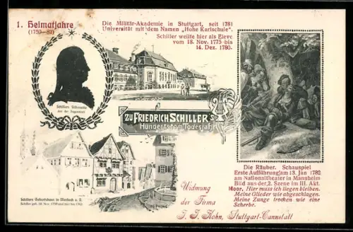 AK Marbach, Militär-Akademie, Schillers Geburtshaus und Silhouette