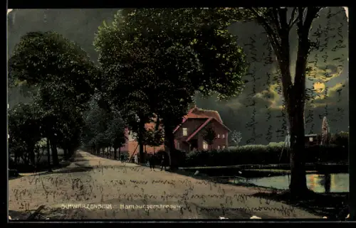 AK Schwarzenbeck, Hamburger Strasse bei Nacht